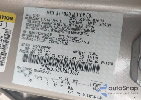 2017 Lincoln Mkz Reserve z USA, uszkodzony, nr VIN 3LN6L5F93HR660237